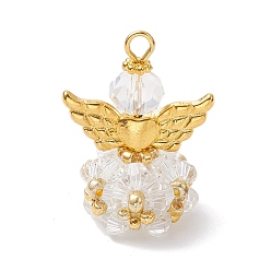 Прозрачный Стеклянные подвески, угол, с бусинами-крылышками из сплава и железной петлей, граненые, прозрачные, 30x21.5x16 мм, отверстие : 2.2~3.6 мм