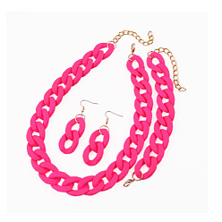 Темно-Розовый Комплекты акриловых цепочек-цепочек, сережек-подвесок и браслетов, золотые, темно-розовыми, Ожерелье: 430 mm