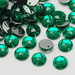 Морско-зеленый Шить на горный хрусталь, Тайвань акриловые горный хрусталь, два отверстия, аксессуары для одежды, граненые, полукруглые / купольные, цвета морской волны, 10x4 мм, отверстие: 1 мм