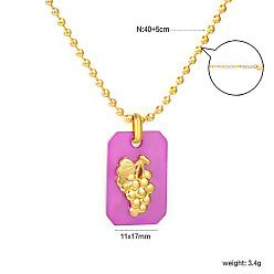 Raisin 304 Colliers à chaîne à billes rectangulaires en acier inoxydable avec pendentif en forme de fruit, or, pourpre, raisin, 15.75 pouce (40 cm)