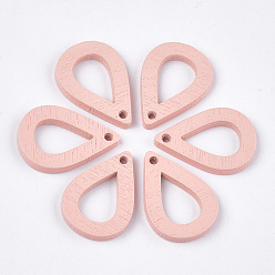 Pink Расписные подвески из тополя, слеза, розовые, 25x17x2.5 мм, отверстие : 1.8 мм
