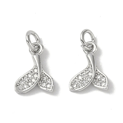 Платина Латунные микропаве прозрачные подвески с фианитом, без кадмия, без никеля и без свинца, рыбий хвост, с целью перехода в кольце, платина, 13x9.5x3 мм, отверстие : 5.5 мм