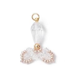 Прозрачный Прозрачные стеклянные подвески, очарование рыбий хвост, с 304 петлями из нержавеющей стали, граненые, прозрачные, 29.5x19.5~23x8 мм, отверстие : 3 мм