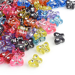 Mixed Color Plating Transparent Acrylic Beads, Silver Metal Enlaced, Butterfly, Mixed Color, 11x7x4mm, Hole: 1.5mm, about 2200pcs/500g