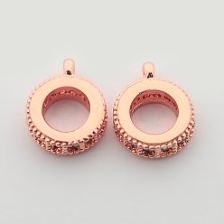 Розовый Позолоченный Кольцо латунь микро паве кубический цирконий трубки поручни, петля под залог, прозрачные, без кадмия, без никеля и без свинца, Настоящее розовое золото покрыто, 8.5x7x2.5 мм, отверстие : 1 мм, внутренний диаметр: 4 мм