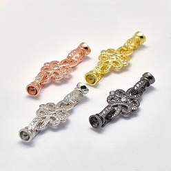 (52) Непрозрачная лаванда Латунные микро проложить кубического циркония раз за застежками, цветок, разноцветные, 40x15.5 мм, отверстие : 2 мм