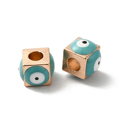 Аква Эмали сплава Европейский бисером, бусины с большим отверстием, золотой свет, куб со сглазом, вода, 8x10.5x10.5 мм, отверстие : 4.3 мм