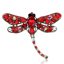 Light Siam Alloy Rhinestone Brooches for Backpack Clothes, Dragonfly, Light Siam, 95x75mm