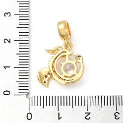 Real 18K Gold Plated Rack Plating Brass Pave Clear Cubic Zirconia European Dangle Charms, Large Hole Dragon Pendants, Cadmium Free & Lead Free, Long-Lasting Plated, Real 18K Gold Plated, 25.5mm, Dragon: 17x16x4mm, Hole: 4.7mm