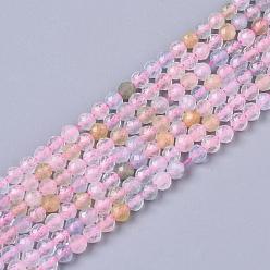 Морганит Природные морганит нитей бисера, граненые круглые, 3~3.5 мм, отверстие : 0.5 мм, около 110~130 шт / нитка, 15.3 дюйм