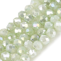Dunkles Seegrün Stränge aus gefärbten, krakelierten Imitations-Jadeglasperlen, Rondell, ab Farbe plattiert, facettiert, dunkles Seegrün, 4~4.5x3.5~4 mm, Bohrung: 0.8~1 mm, ca. 106~112 Stk. / Strang, 14.76~15.94 Zoll (37.5~40.5 cm)