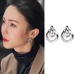 Ring Alloy Dangle Earrings for Women, 925 Sterling Silver Pins, Ring, 18x12mm