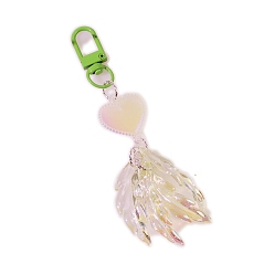 Зеленый Светящиеся акриловые подвесные украшения, сердце и перо, зелёные, 11.7x5 см