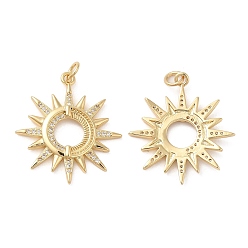 Настоящее золото 18K Покрытие стойки латунь микропаве прозрачные подвески из кубического циркония, с целью перехода в кольце, долговечный, без кадмия и без свинца, очаровывать солнечным лучом, реальный 18 k позолоченный, 28x25x2 мм, отверстие : 3.4 мм