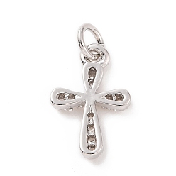 Platinum Brass Micro Pave Cubic Zirconia Charms, with Jump Ring, Religion Cross Charm, Platinum, 14x9x2mm, Hole: 2.8mm
