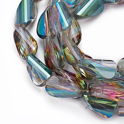 Зеленое Покрытие Стеклянные бусины с гальваническим покрытием , с половиным покрытием, граненые, витая слеза, зеленый покрытием, 13.5x8x5.5 мм, отверстие : 1 мм, около 50 шт / нитка, 26.38 дюйм (67 см)