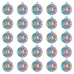 Rainbow Color 30 подвески из сплава шт., без кадмия и без свинца, плоский круг с луной и солнцем, Радуга цветов, 23x19.5x2.5 мм, отверстие : 2 мм