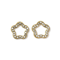 Цветок 304 кабошоны со стразами из нержавеющей стали, ионное покрытие (ip), золотые, цветок, 9x9.5x1.5 мм