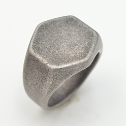 Античное Серебро 304 палец кольца из нержавеющей стали, шестиугольник, античное серебро, размер США 11 (20.6 мм)