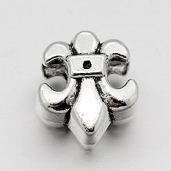Antique Silver Alloy Fleur-de-lis Large Hole European Beads, Antique Silver, 13x11.5x7.5mm, Hole: 4.5mm