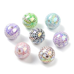 (52) Непрозрачная лаванда Хэллоуин УФ-покрытие непрозрачные акриловые бусины, радужный, круглый с паутиной, разноцветные, 16 мм, отверстие : 2.5 мм