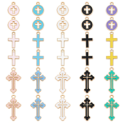 (52) Непрозрачная лаванда 90 шт 15 стили подвески из сплава эмали, крест очарование, разноцветные, 15~25x10~14x1~2 мм, отверстие : 1.5~1.8 мм, 6 шт / стиль