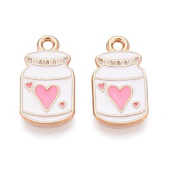 Белый Подвески из сплава и эмали, бутылка с сердечком, золотой свет, белые, 17x9x1 мм, отверстие : 1.6 мм