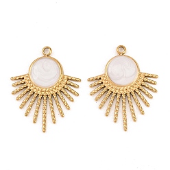 Белый 304 нержавеющей стальной эмали подвески, солнечные чары, ионное покрытие (ip), реальный 18 k позолоченный, белые, 25.5x20.5x2 мм, отверстие : 1.8 мм