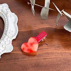 Красный Заколки из кожи аллигатора из ацетата целлюлозы, С золотыми результатами железа, сердце, красные, 39 мм