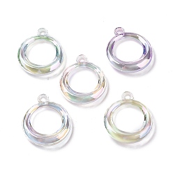 Mixed Color UV Plating Rainbow Iridescent Acrylic Pendants, Ring, Mixed Color, 32.5x27.5x6mm, Hole: 3mm