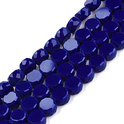 Темно-Синий Непрозрачные сплошные цветные стеклянные бусины, граненые, плоско-круглые, темно-синий, 5.5x3 мм, отверстие : 1.2 мм, около 99~100 шт / нитка, 20.08 дюйм ~ 21.14 дюйм (51~53.7 см)
