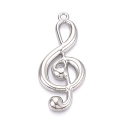 Платина Большие сплавочные подвески, музыкальная нота, без кадмия, без никеля и без свинца, платина, 65.5x28x5 мм, отверстие : 3 мм