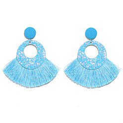 Светлый Морско-зеленый Серьги-гвоздики с кисточками из акрила и полиэстера в богемном стиле, платина, светло-зеленый, 80x79 мм