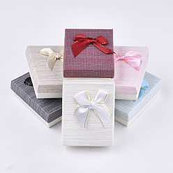 Mixed Color Cardboard Jewelry Set Boxes, with Sponge Inside, Rectangle with Bowknot, Mixed Color, 9x7x3cm
