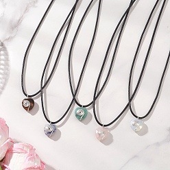 Смешанные камни Ожерелье из черного шнура из искусственной кожи с подвеской в виде граненого сердца, опалита, натурального зеленого авантюрина, тигрового глаза, голубой пятнистой яшмы и розового кварца, обмотанного медной проволокой, серебряный цвет гальваническим, 17.72~17.91 дюйм (45~45.5 см)