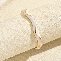 White Zinc Alloy Enamel Irregular Wave Open Hinged Cuff Bangles for Women Daily Wear, Golden, White, Inner Diameter: 2.36 inch(6cm)~2.76 inch(7cm)