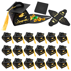 Черный Бумажные подарочные пакеты в форме докторской шляпы с кисточкой, конфеты на день рождения, свадьба, чёрные, 10.5x10.5x9 см