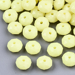 Желтый Непрозрачные акриловые бусины, граненые, рондель, желтые, 8x5 мм, Отверстие : 1.2 мм , около 2900 шт / 500 г