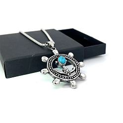 Нержавеющая Сталь Цвет Ожерелья с подвеской в виде шлема из нержавеющей стали в морском стиле с паве из синтетической бирюзы, цвет нержавеющей стали