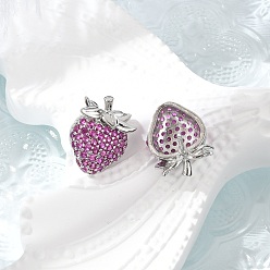 Платина Серьги-гвоздики из латуни с микропаве из кубических цирконий, стойки покрытие, долговечный, без свинца и без кадмия, платина, 16x12.5 мм