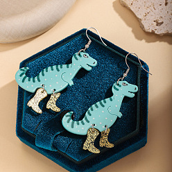 Небесно-голубой Милые серьги-подвески в виде динозавров с блестящими сапожками, акриловые серьги с мультяшными животными, модные украшения для женщин и подростков., голубой, 72x39 мм
