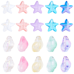 (52) Непрозрачная лаванда 80 шт 2 стили прозрачные стеклянные бусины, морская звезда/ракушка, разноцветные, 15~16x11~15x7~11 мм, отверстие : 0.8~1 мм, 40 шт / стиль