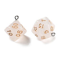 Floral White 7Pcs 7 Styles Transparent Resin Polyhedral Dice Pendants Set, Multi-Sided Dice Charms with Platinum Plated Iron Loops, Mixed Shapes, Floral White, 20~28x19~24x17~24mm, Hole: 2mm, 1pc/style