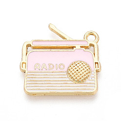 Розовый Подвески из эмали и сплава, радио-чары, золотые, без кадмия, без никеля и без свинца, туманная роза, 19.5x20x1.8 мм, отверстие : 1.8 мм