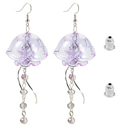 Платина Латунь болтаться серьги, со стеклом, медуза, платина, 80 мм