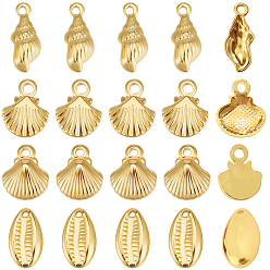 Real 18K Gold Plated 20Pcs 4 Styles 304 Stainless Steel Pendants, Ion Plating(IP), Shell Charms, Real 18K Gold Plated, 12.5~18x7.5~10.5x1.5~4.5mm, Hole: 1.2~1.8mm, 5pcs/style