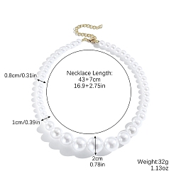 Белый Женские ожерелья ccb из акрилового градуированного бисера, белые, 16.93 дюйм (43 см)