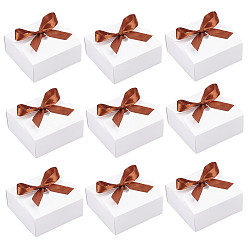 Белый Складная творческая коробка крафт-бумаги, свадебные подарочные коробки, ящик для подарков, бумажная подарочная коробка, со шнуром, квадратный, белые, 12x12x5 см