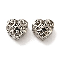 Черный Эмали сплава Европейский бисером, бусины с большим отверстием, Сердце с лапой печати, чёрные, 10.5x11x8.5 мм, отверстие : 5 мм