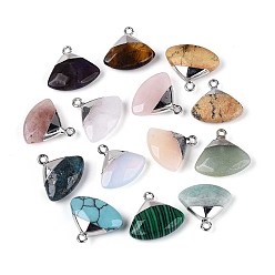 Смешанные камни Подвески в форме ракушек из смеси натуральных и синтетических камней, с платиновой и латунной фурнитурой, смешанные окрашенные и неокрашенные, 17.5~18x19~20x6~7 мм, отверстие : 1.5~1.8 мм